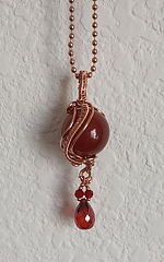 sphere 1 - red agate with Czech crystal dangle